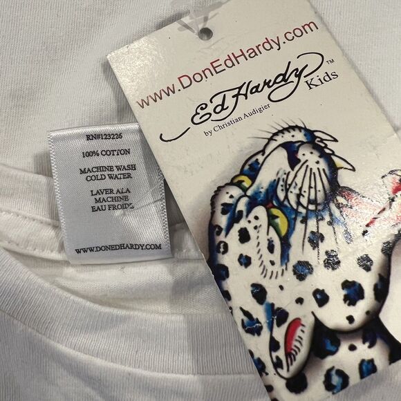 Ed Hardy Kids 3 Hearts with Rhinestones On White T-Shirt Size 4 - Picture 7 of 7